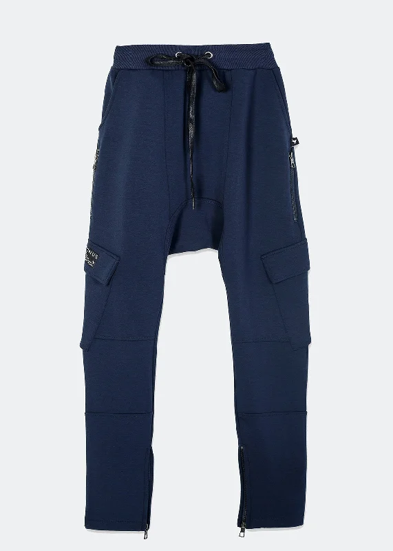 men's running pants -Konus Men's Ankle Zip Cargo Sweatpants in Navy