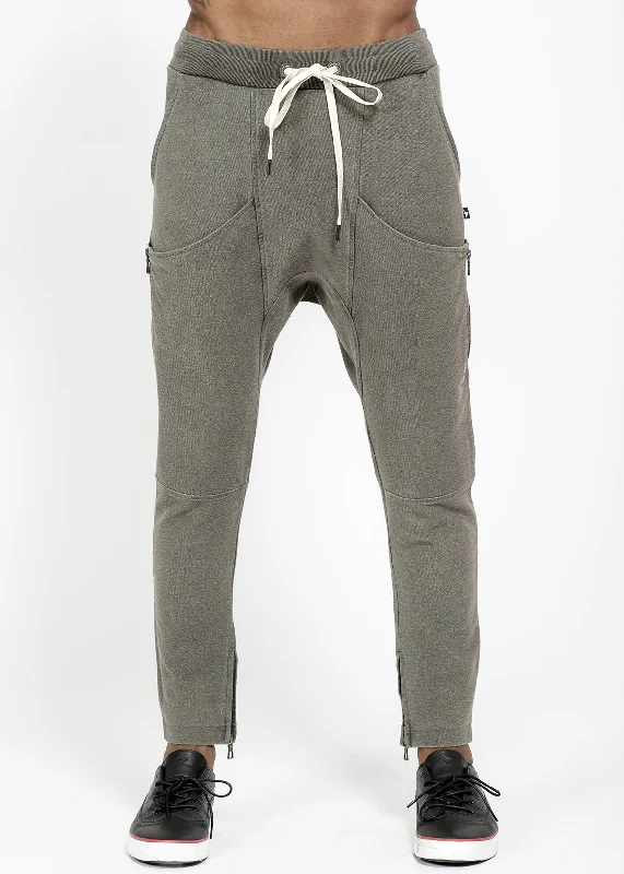 formal pants for professional women -Konus Men's Over-dyed Drop Crotch Sweatpants in Charcoal