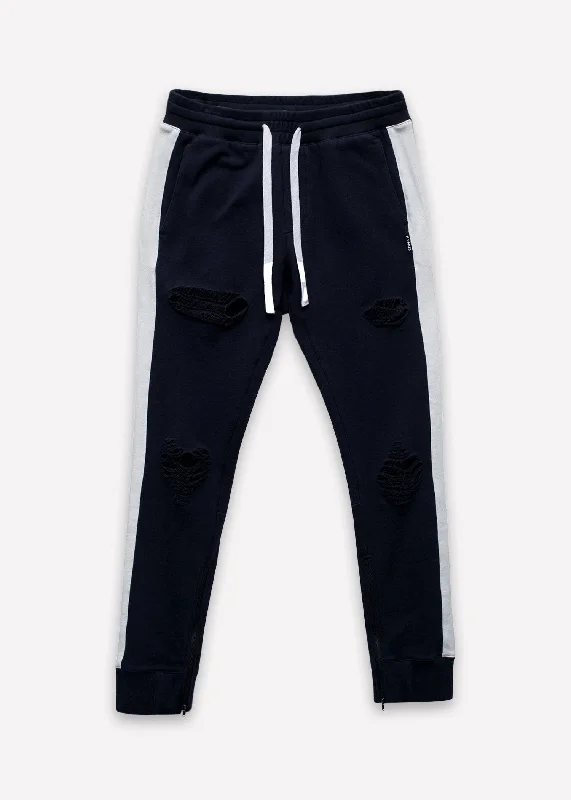 fleece-lined leggings for winter -Konus Men's Side Strip French Terry Joggers in Navy