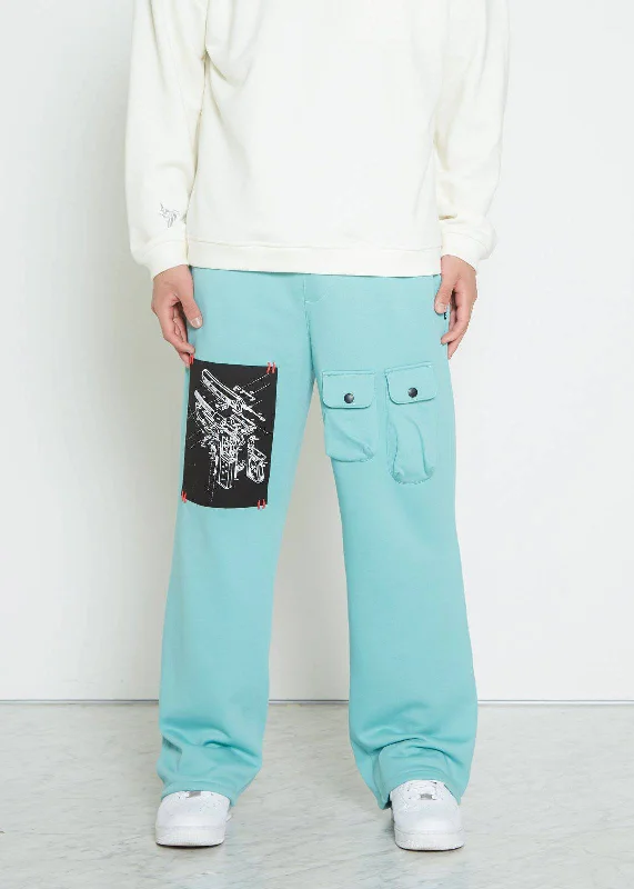 lightweight pants for office wear -Konus Men's Wide Print Patch French Terry Sweatpants in Teal