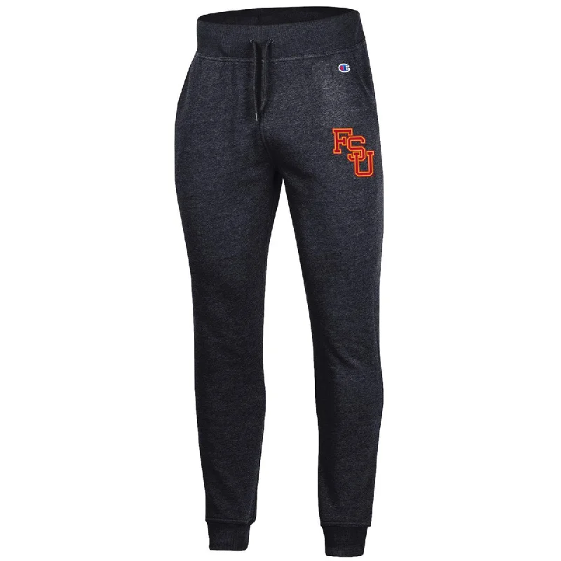 casual jogging pants for men -Champion Men's Vault Stacked FSU Tri-blend Fleece Jogger Pant - Black