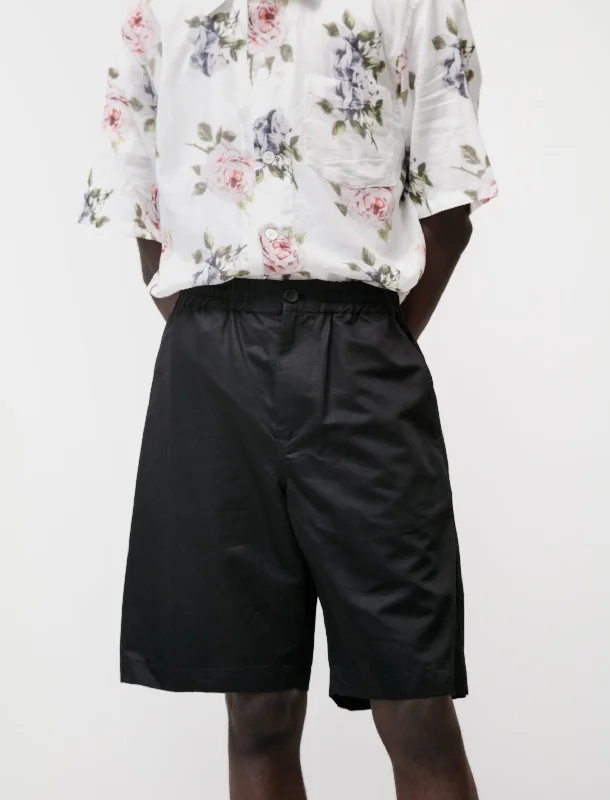 loose casual pants for men -Relaxed Shorts Cotton Linen Silk Black