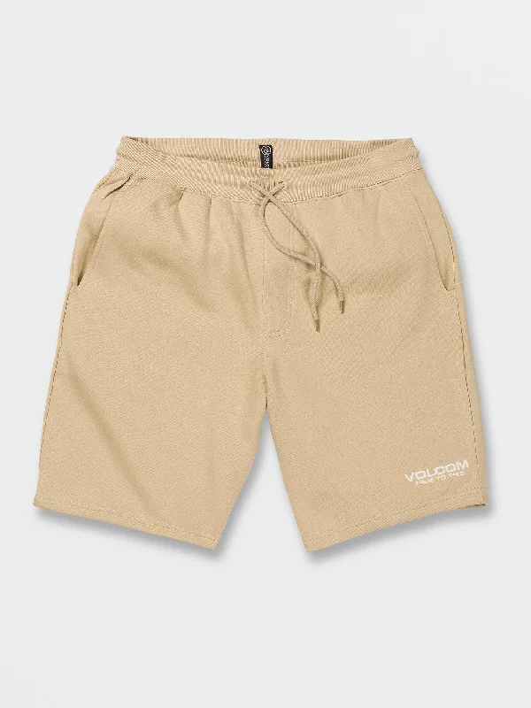 fleece-lined pants for cold weather -Strike Produce Elastic Waist Shorts - Almond