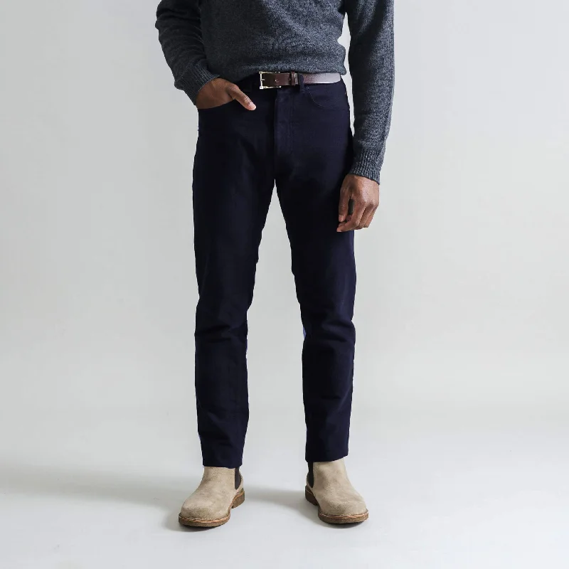 elastic waist pants for comfort -The Navy Moleskin 5 Pocket Custom Pant